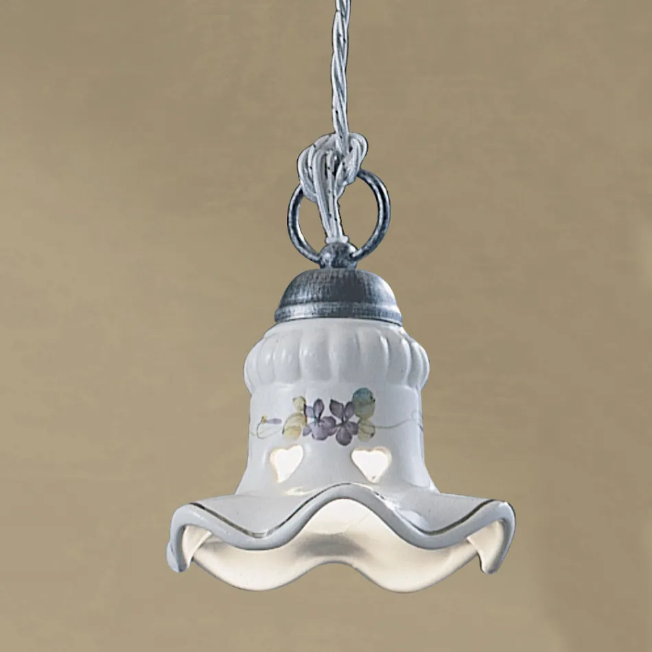 Met de hand beschilderde, met de hand beschilderde hanglamp van ijzer en keramiek - Chieti Viadurini