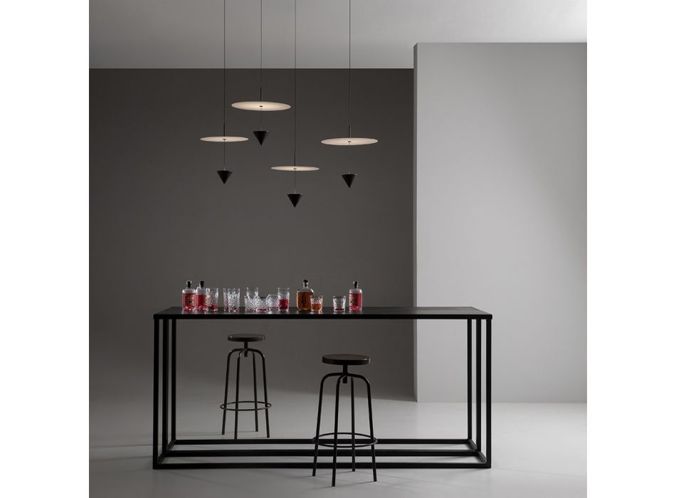 Aluminium hanglamp met witte plaat en zwarte kegel - Padel Viadurini