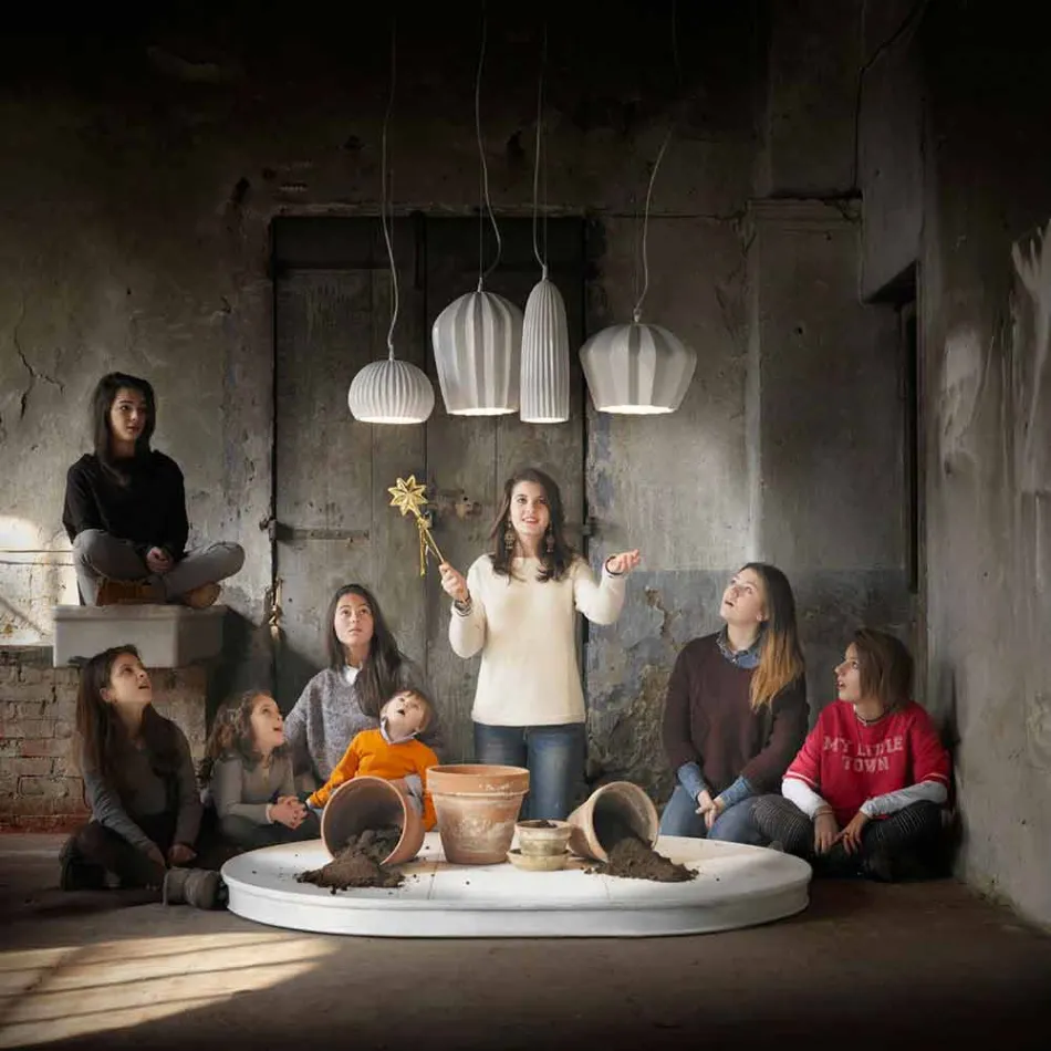 Hanglamp in glanzend wit keramiek ontwerp in 4 vormen - Oasis Viadurini