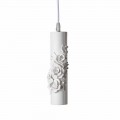 Hanglamp in mat wit keramiek met decoratieve bloemen - Revolution
