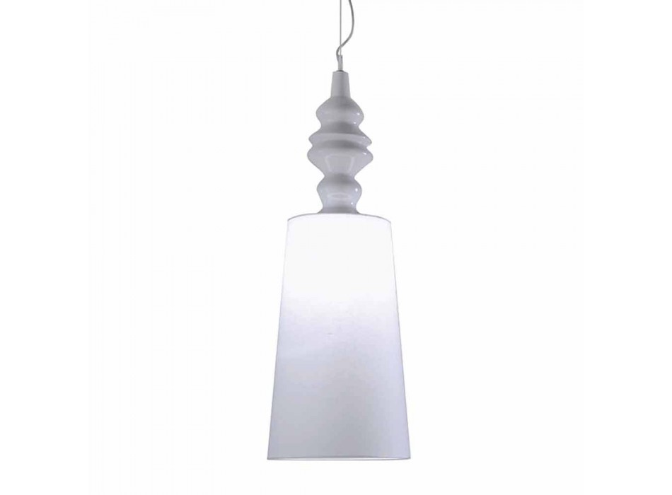 Hanglamp in wit keramiek Lampenkap in lang linnen design - Cadabra Viadurini