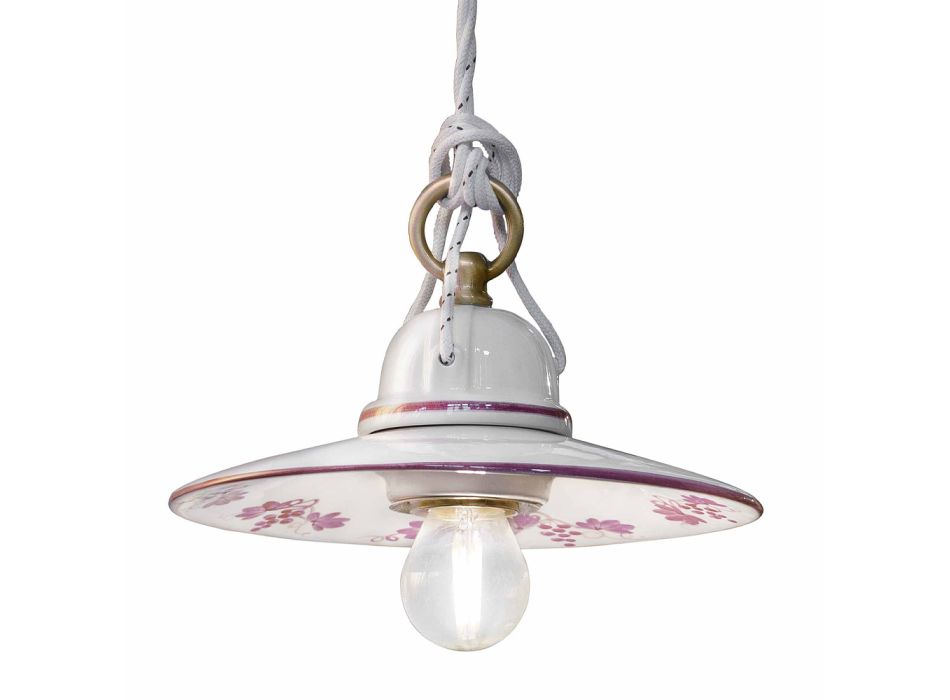 Hanglamp in handbeschilderd keramiek en ijzerdesign - Asti Viadurini