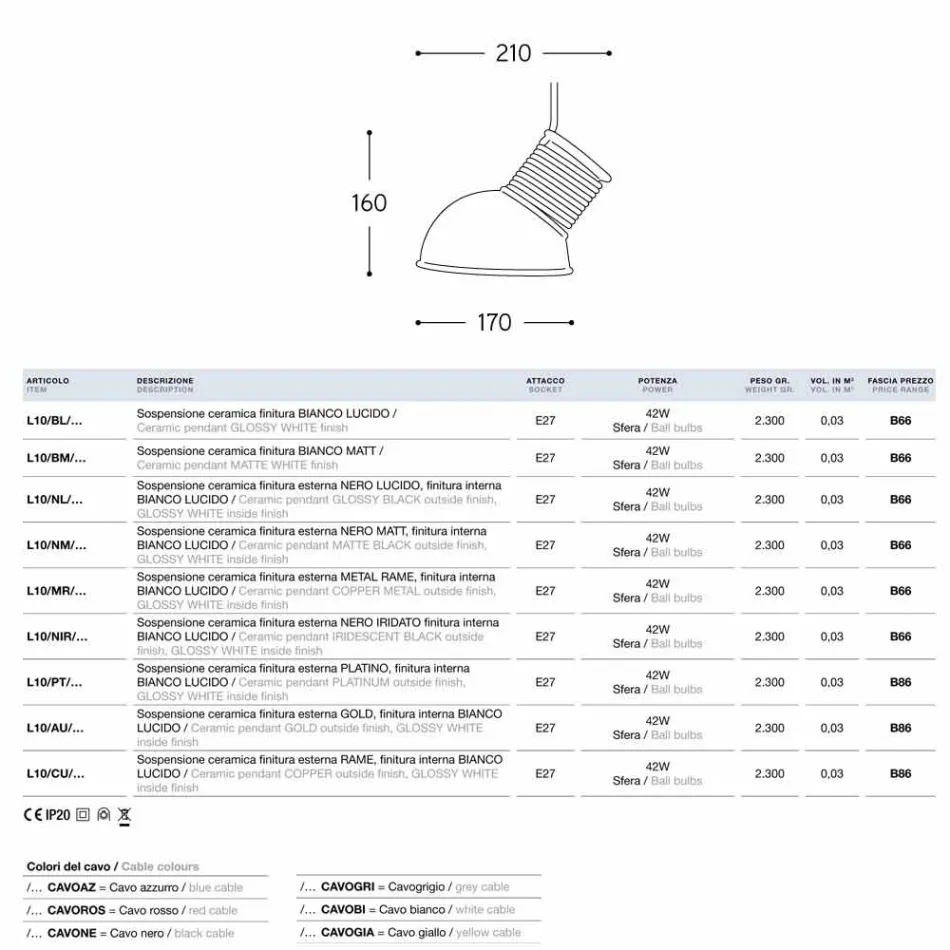 De lamp keramische suspensie Lustri 10 Aldo Bernardi Viadurini