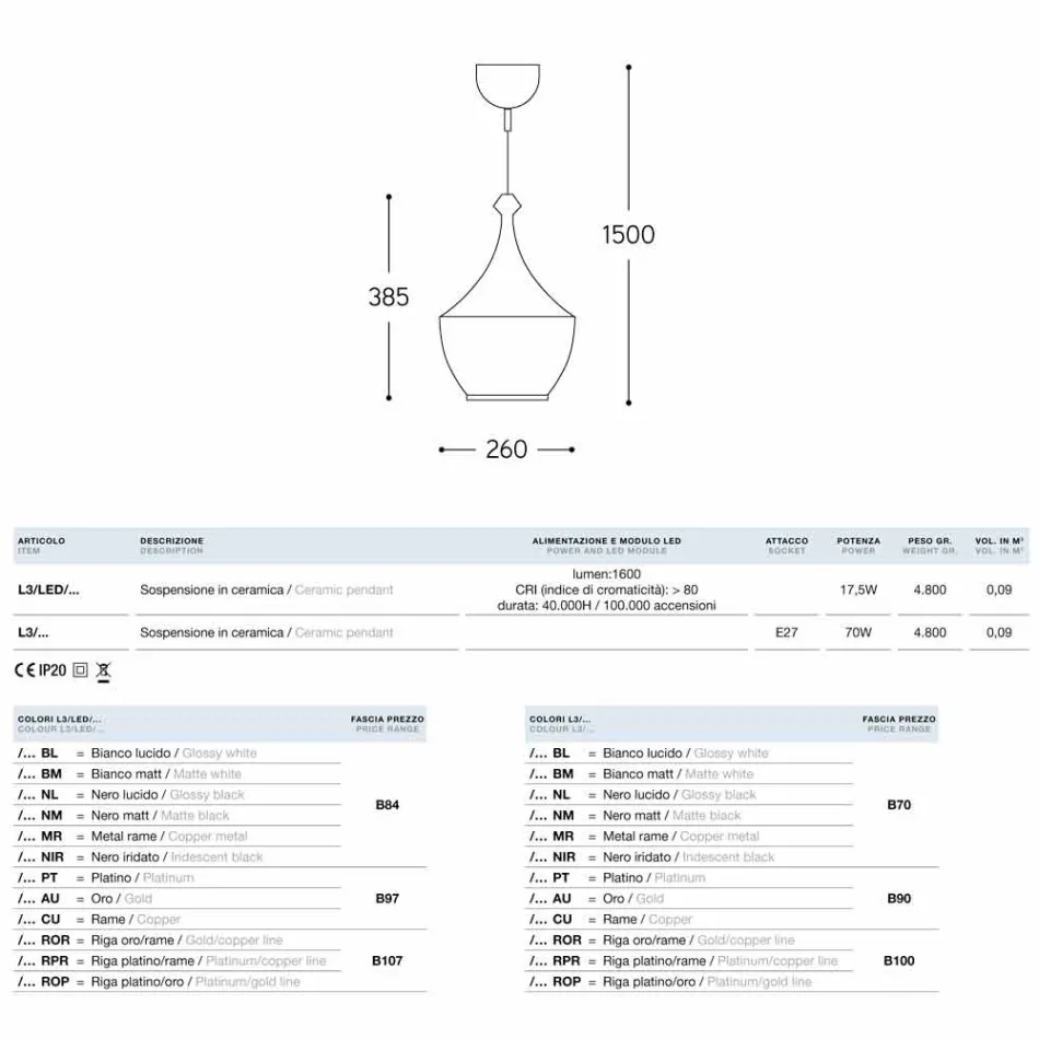 De lamp keramische suspensie Lustri 3 Aldo Bernardi Viadurini