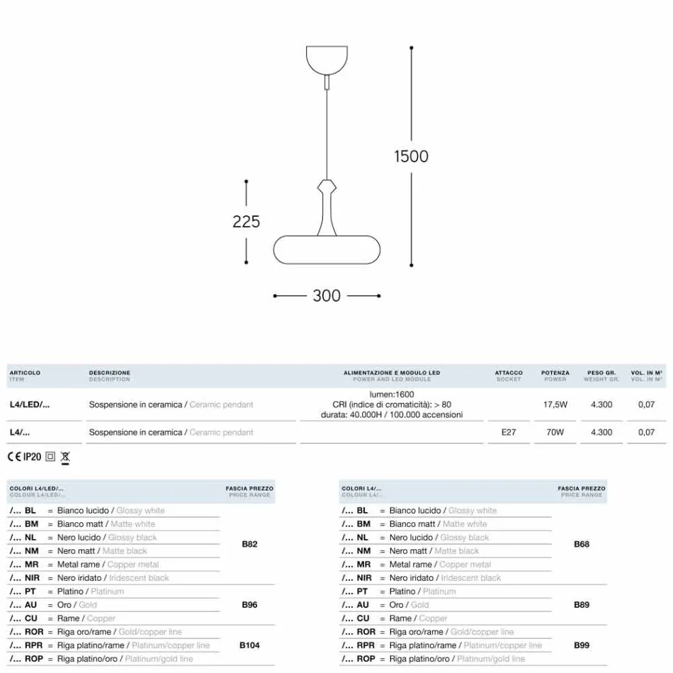 De lamp keramische suspensie Lustri 4 Aldo Bernardi Viadurini