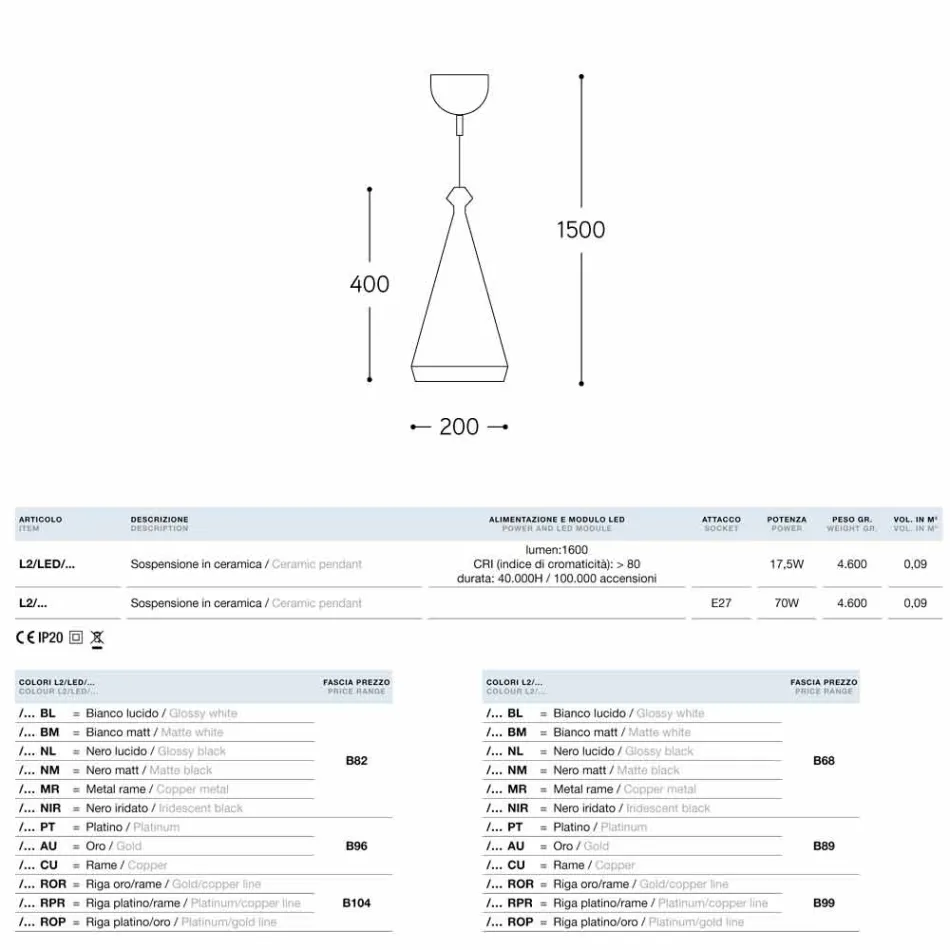 Lamp keramische suspensie Lustri 2 of standaard lichtbron Viadurini