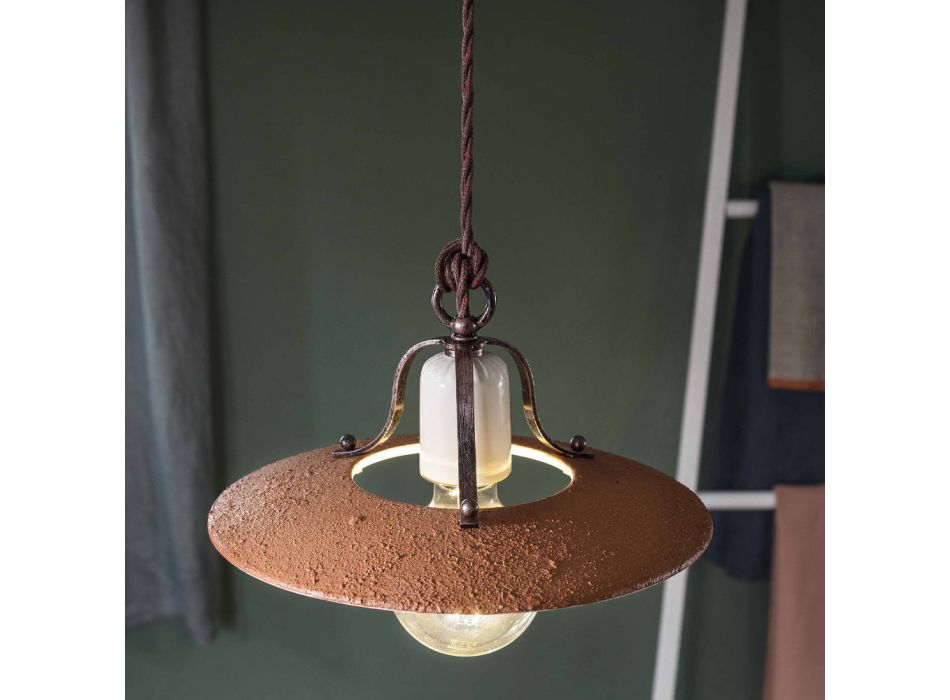 Hanglamp van ijzer en handgemaakt ruw keramiek - Bologna Viadurini