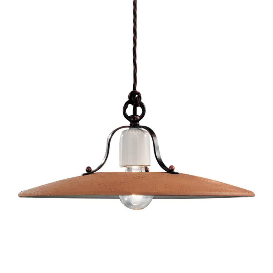 Hanglamp van ijzer en handgemaakt ruw keramiek - Bologna Viadurini