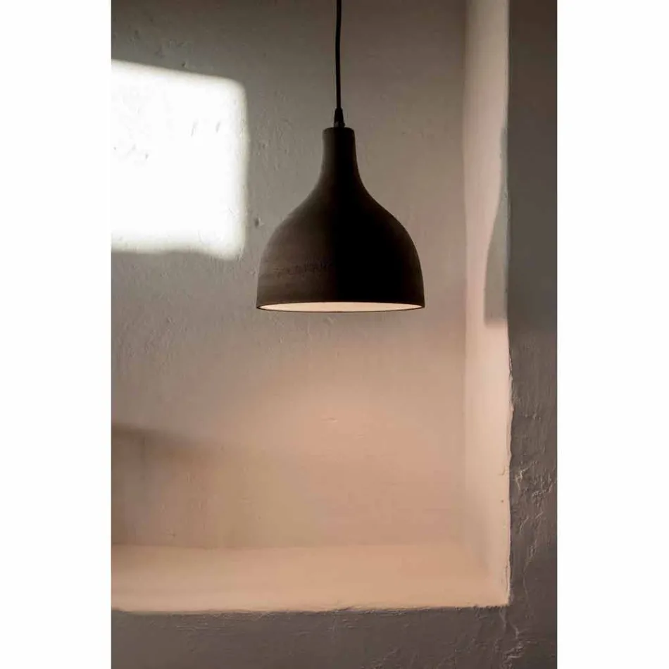 Hanglamp in antraciet steengoed en wit geëmailleerd interieur - Edmondo Viadurini