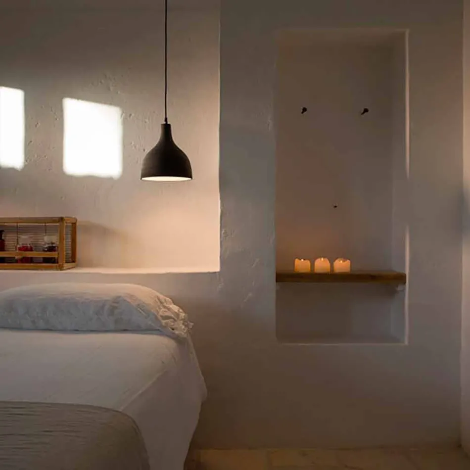 Hanglamp in antraciet steengoed en wit geëmailleerd interieur - Edmondo Viadurini