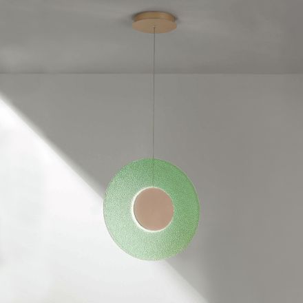 Hanglamp van geverfd metaal en gekleurd Graniglia-glas - Albizia Viadurini