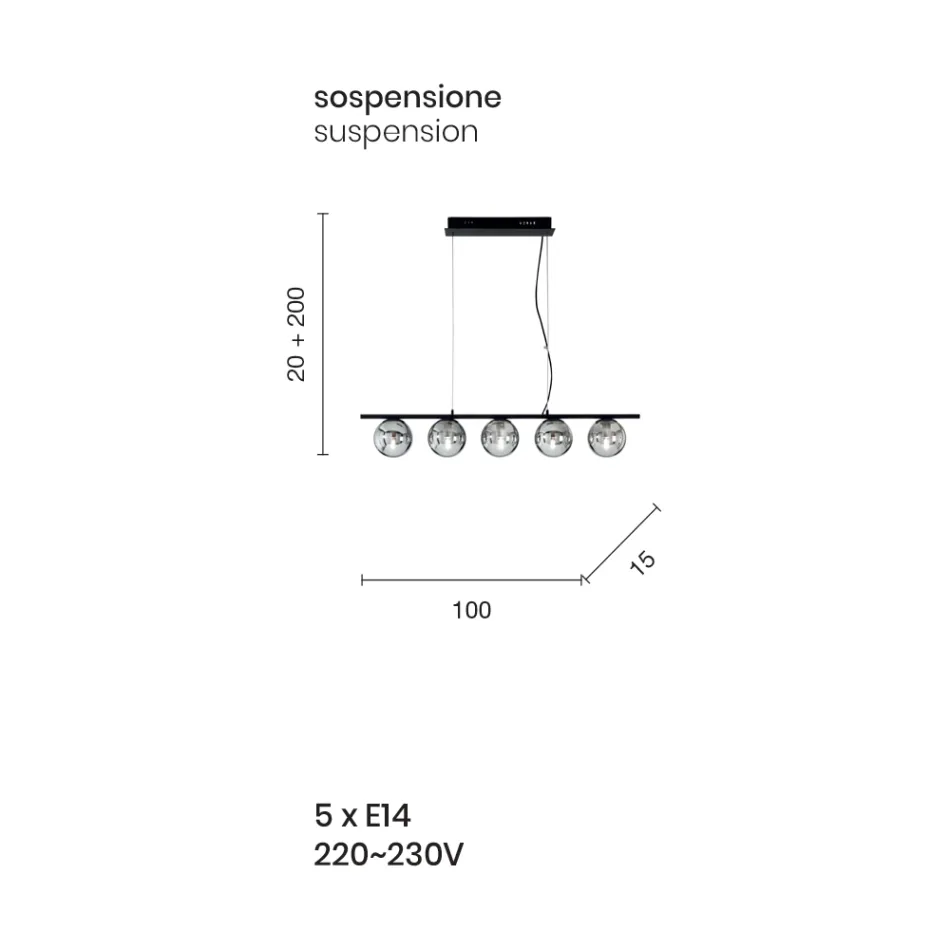 Hanglamp van goudgelakt metaal en geblazen glas - Birga Viadurini