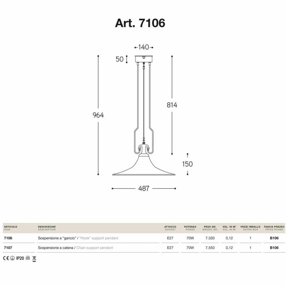 Hanglamp in messing en koper Molen haak Viadurini