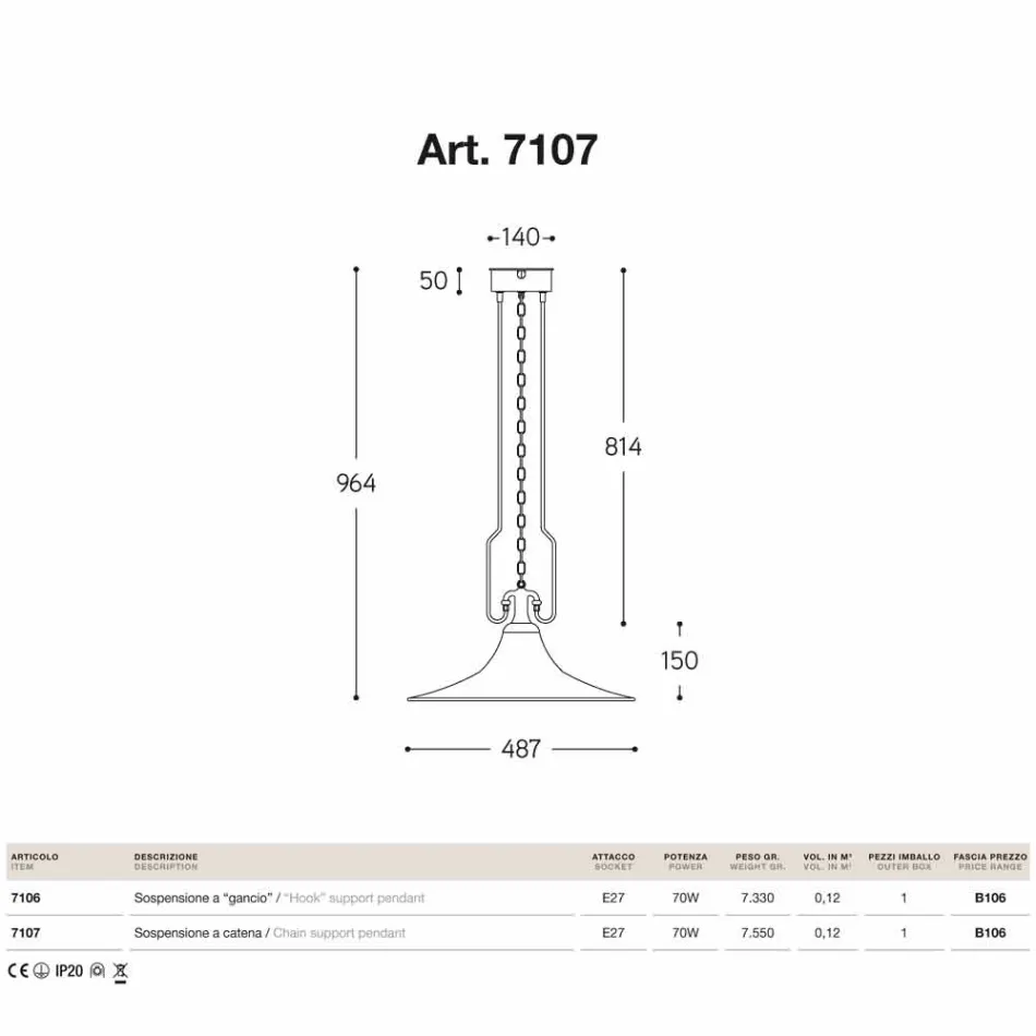 Hanglamp in messing en koper Molen haak Viadurini