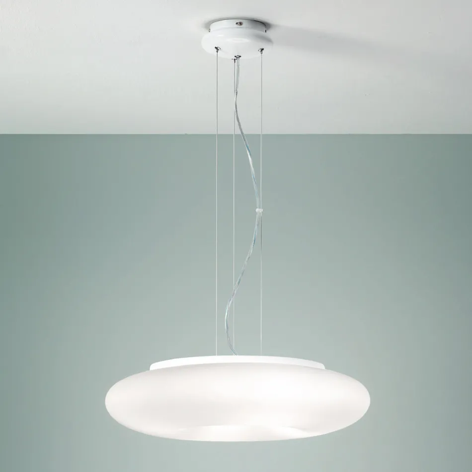 Hanglamp van geblazen wit glas en verchroomd metaal - Ariana Viadurini