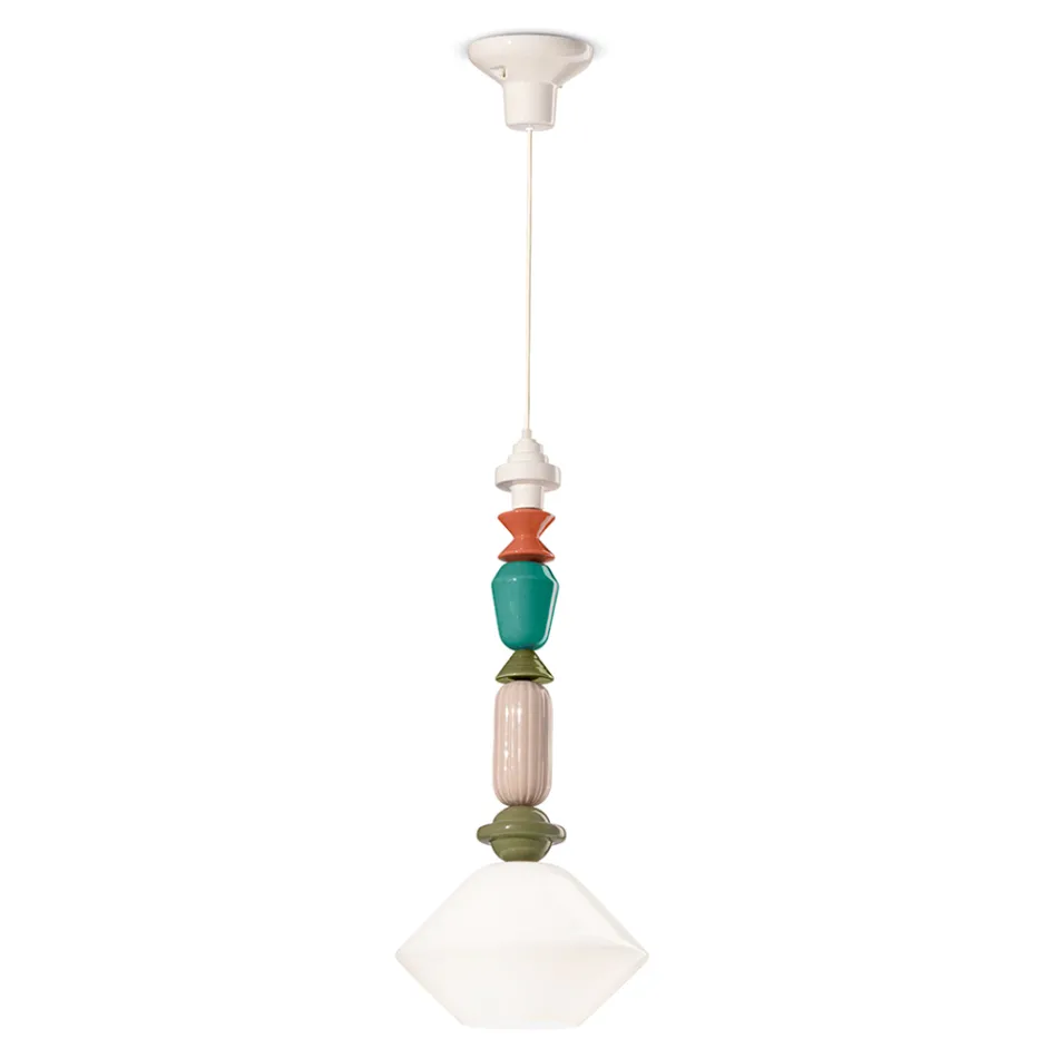 Hanglamp van glas en gekleurd keramiek Made in Italy - Lariat Viadurini