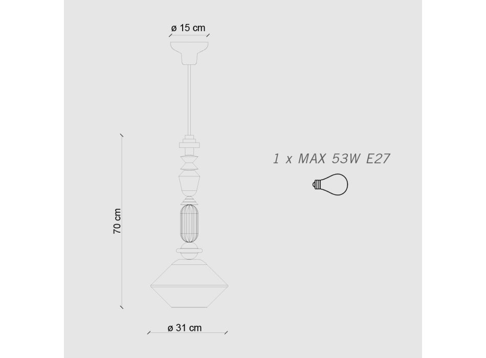 Hanglamp van glas en gekleurd keramiek