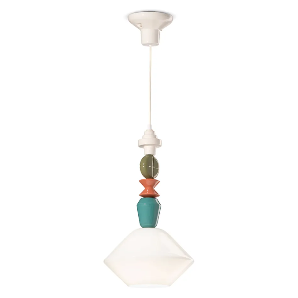 Hanglamp van glas en gekleurd keramiek Made in Italy - Lariat Viadurini
