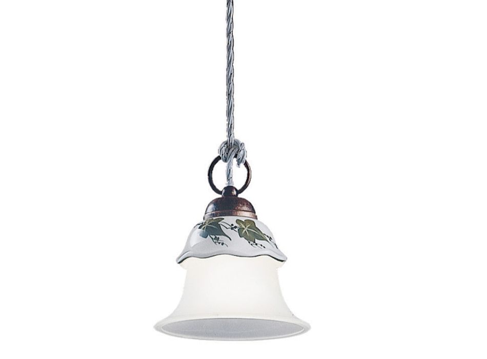 Hanglamp in glas, ijzer en handbeschilderd keramiek - Ferrara Viadurini