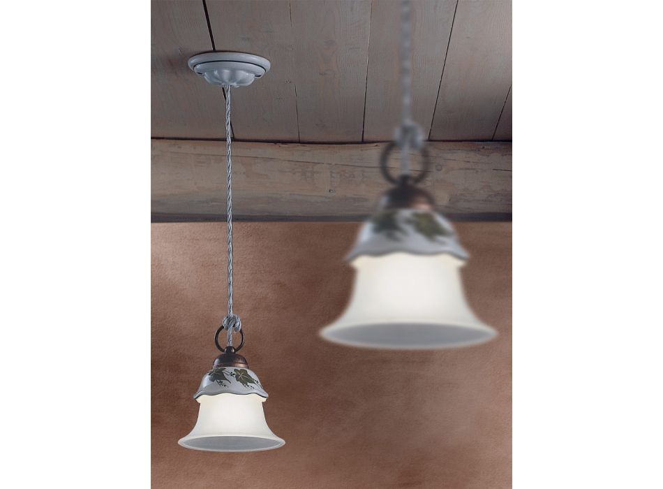 Hanglamp in glas, ijzer en handbeschilderd keramiek - Ferrara Viadurini