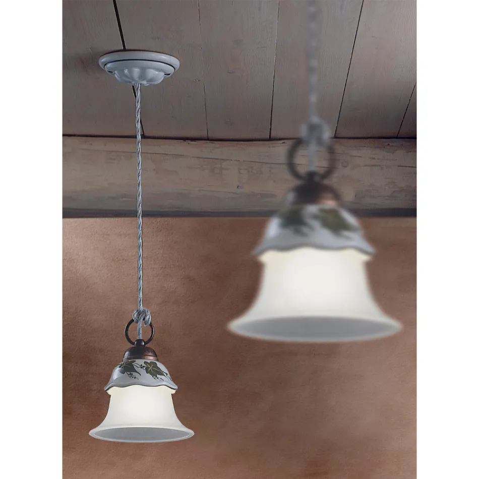 Hanglamp in glas, ijzer en handbeschilderd keramiek - Ferrara Viadurini
