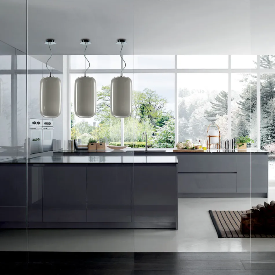 Handgeblazen glazen hanglamp gemaakt in Venetië - bamboe Viadurini