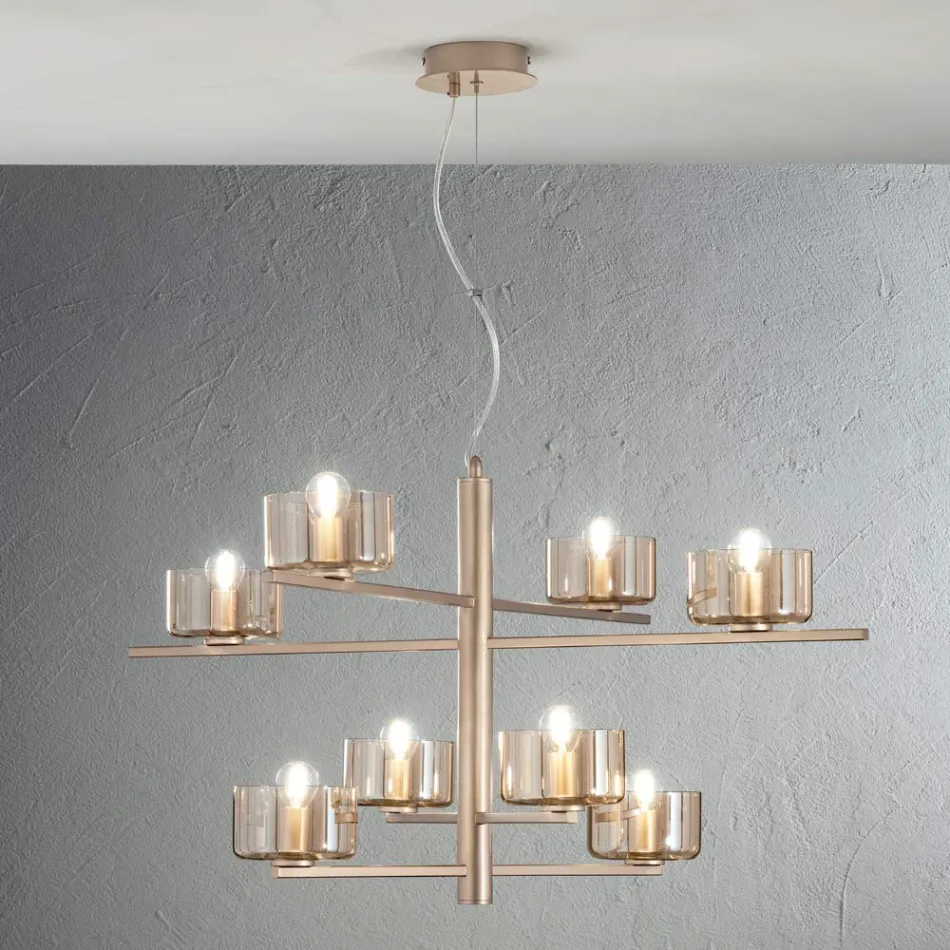 Hanglamp van geblazen glas met metalen structuur - Angelic Viadurini