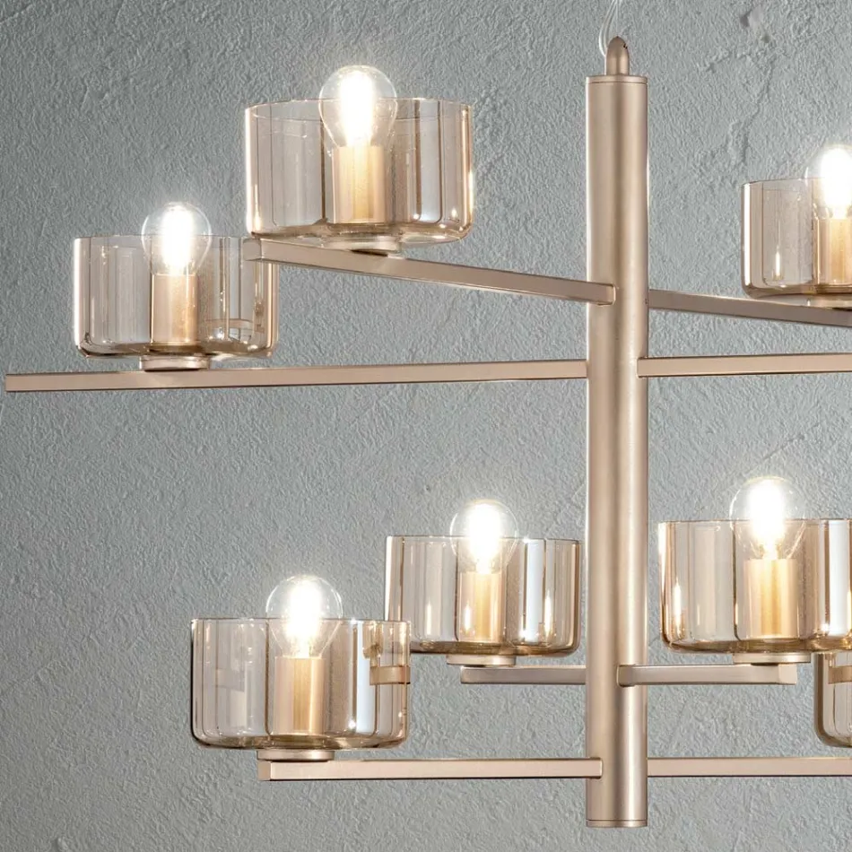 Hanglamp van geblazen glas met metalen structuur - Angelic Viadurini