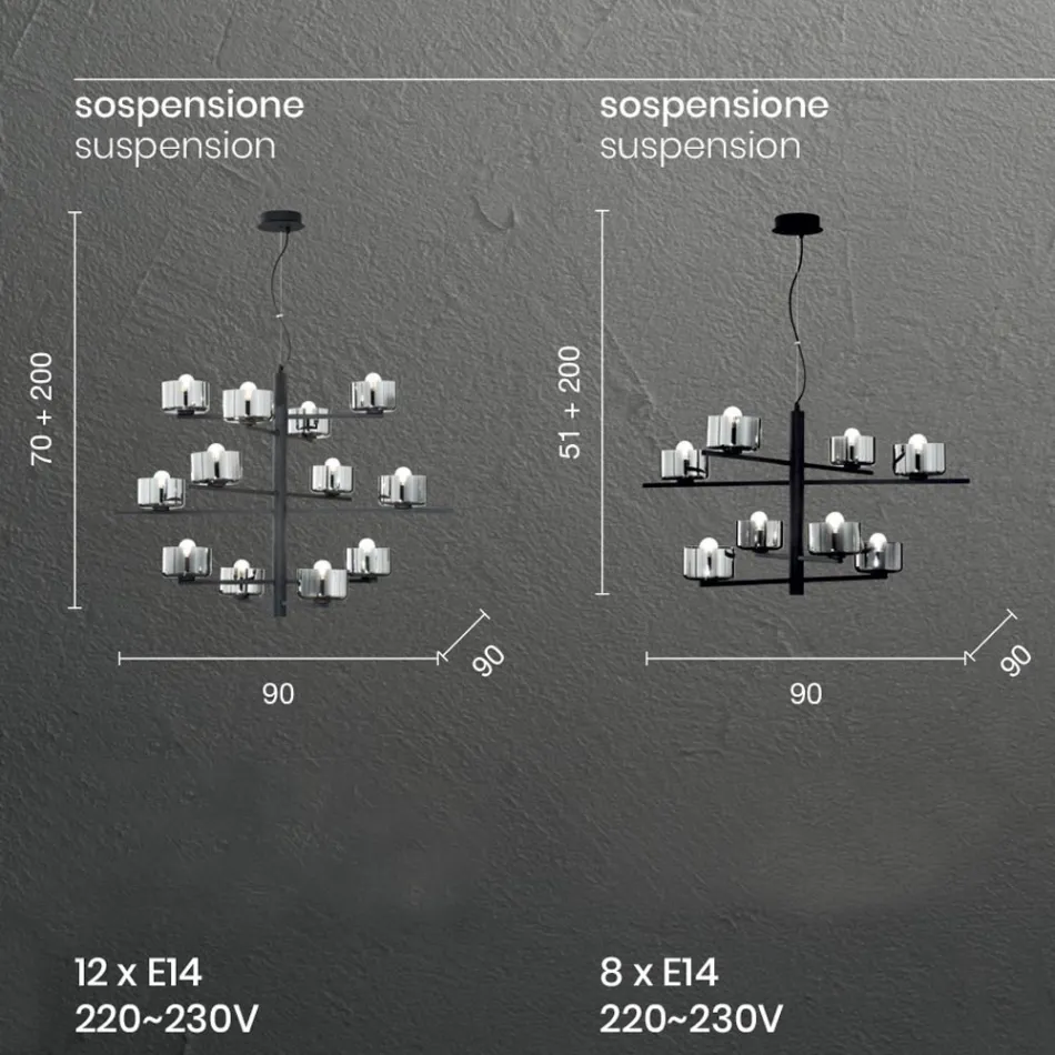Hanglamp van geblazen glas met metalen structuur - Angelic Viadurini