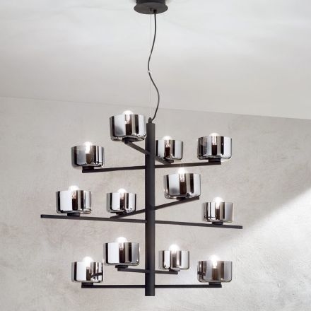 Hanglamp van geblazen glas met metalen structuur - Angelic Viadurini