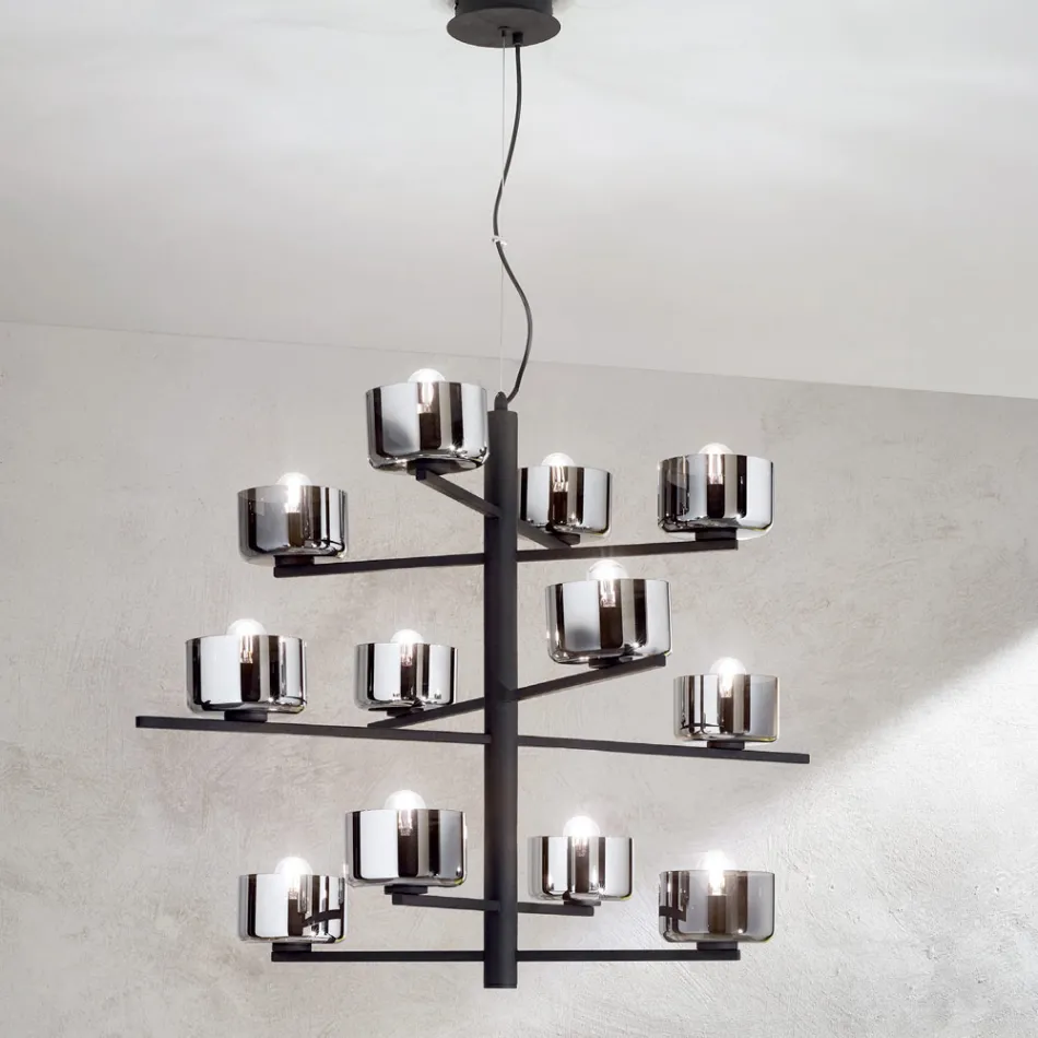 Hanglamp van geblazen glas met metalen structuur - Angelic Viadurini