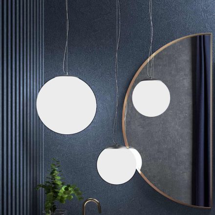 Handgeblazen witte Venetiaanse glazen hanglamp - Moon Viadurini