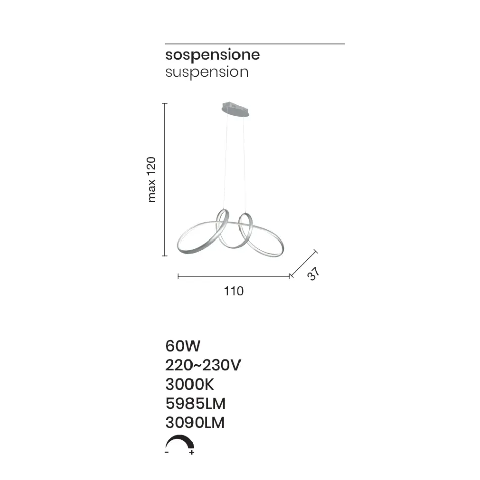 Led hanglamp in zilver metaal, 2 maten modern design - Lumino Viadurini