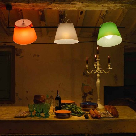 Hedendaagse hanglamp met 3 stalen lichten, L.150xP.32cm, Gemma Viadurini