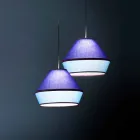 Moderne hanglamp met blauwe katoenen lampenkap Made in Italy - Soja Viadurini