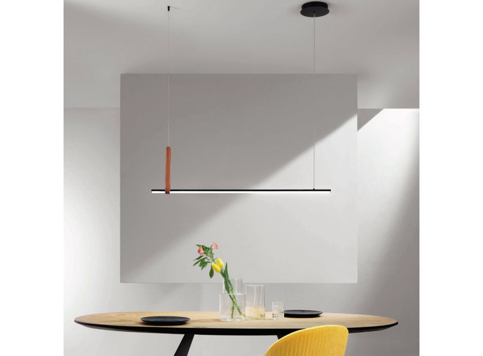 Horizontale hanglamp van metaal en details van kunstleer - Cypress Viadurini