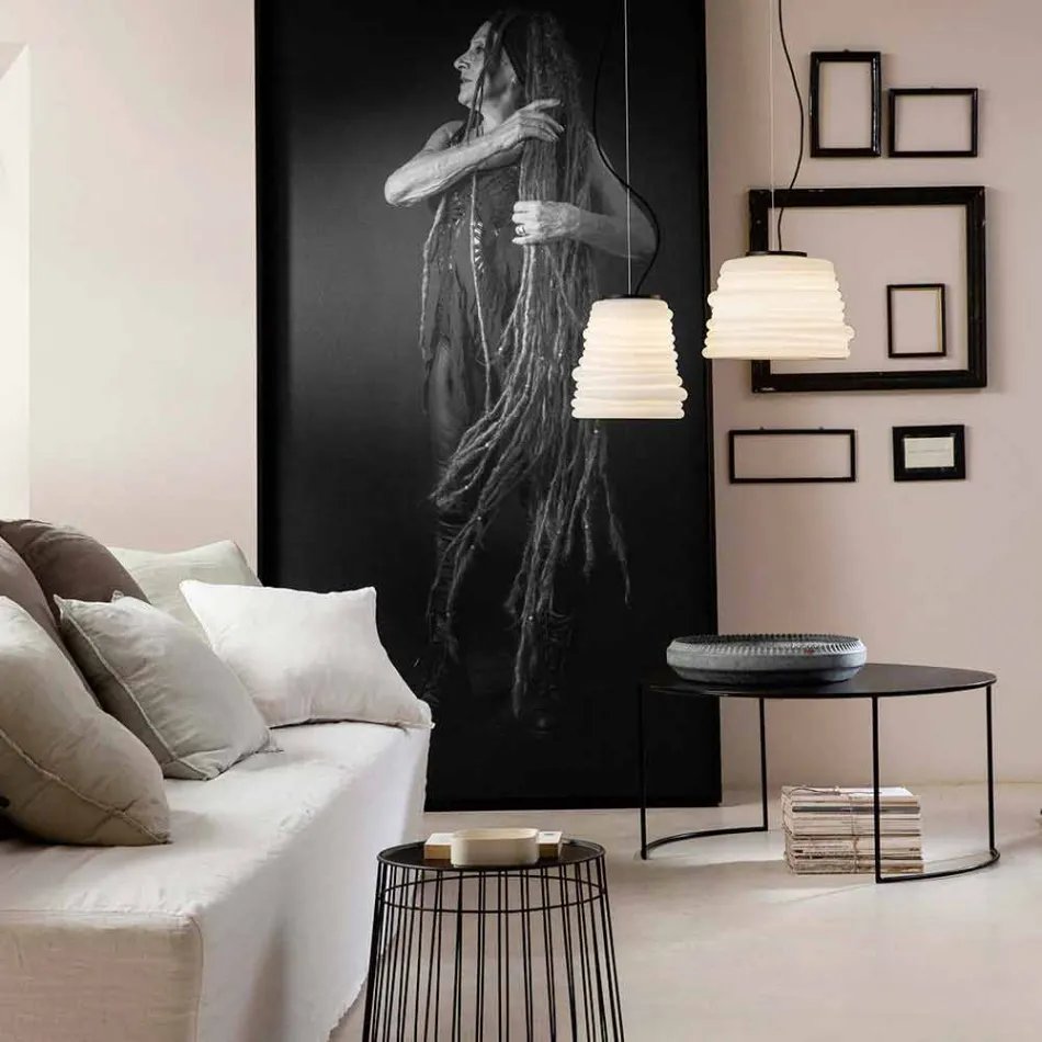 Woonkamer hanglamp in wit satijnglas 3 afmetingen - zacht Viadurini