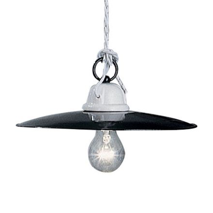 Vintage hanglamp in wit keramiek en zwart metaal - Power Viadurini