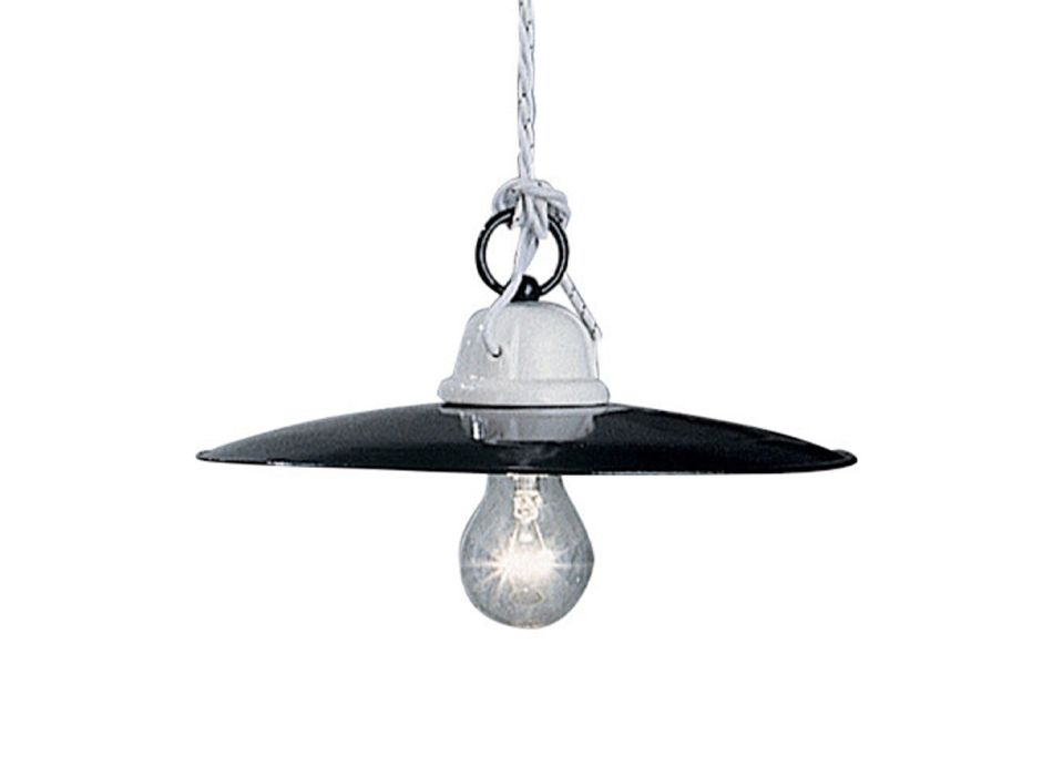 Vintage hanglamp in wit keramiek en zwart metaal - Power Viadurini