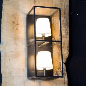 Artisanale wandlamp in zwart ijzer met 2 lampenkappen Made in Italy - Tower