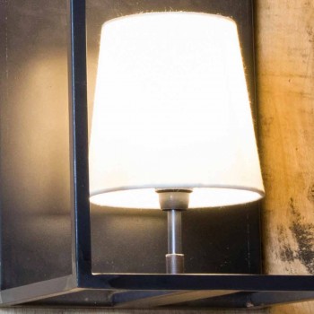 Artisanale wandlamp in zwart ijzer met 2 lampenkappen Made in Italy - Tower