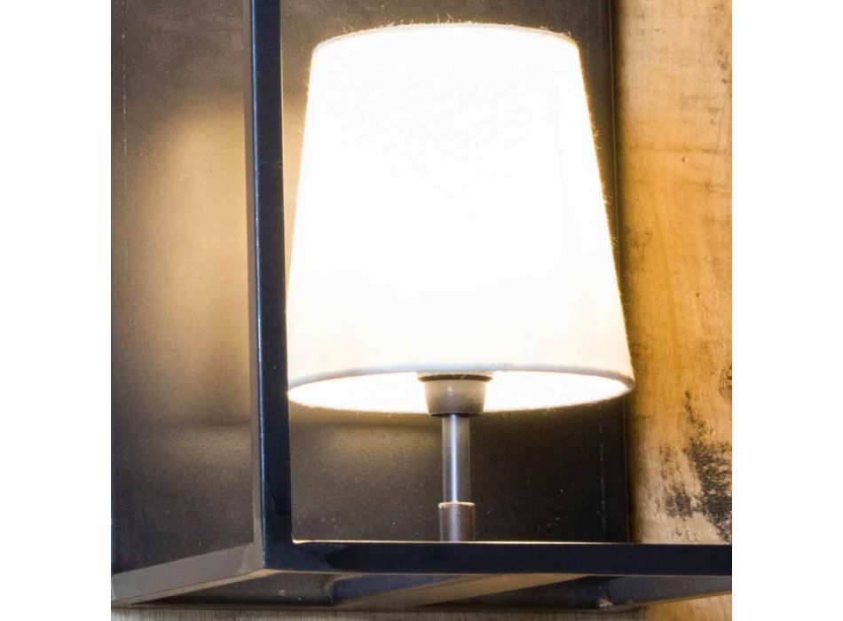 Artisanale wandlamp in zwart ijzer met 2 lampenkappen Made in Italy - Tower Viadurini