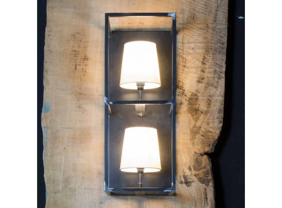 Artisanale wandlamp in zwart ijzer met 2 lampenkappen Made in Italy - Tower Viadurini