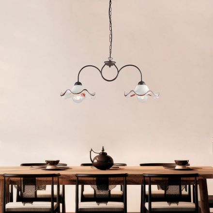 Handgemaakte lamp van glas en metaal, gemaakt in Italië, voor woonkamer en slaapkamer - Merope Viadurini