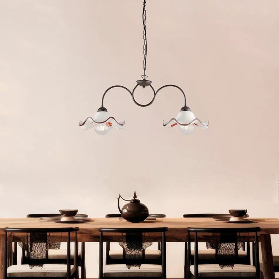 Handgemaakte lamp van glas en metaal, gemaakt in Italië, voor woonkamer en slaapkamer - Merope Viadurini