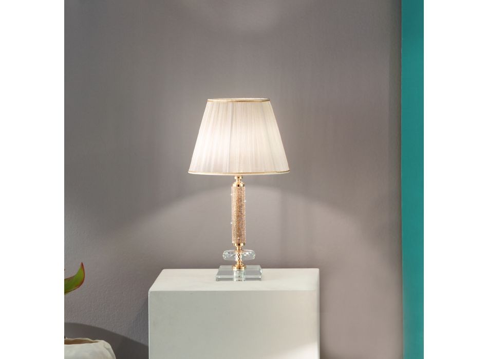 Klassieke steunlamp in goud metaal, kristal en lampenkap - Similo Viadurini