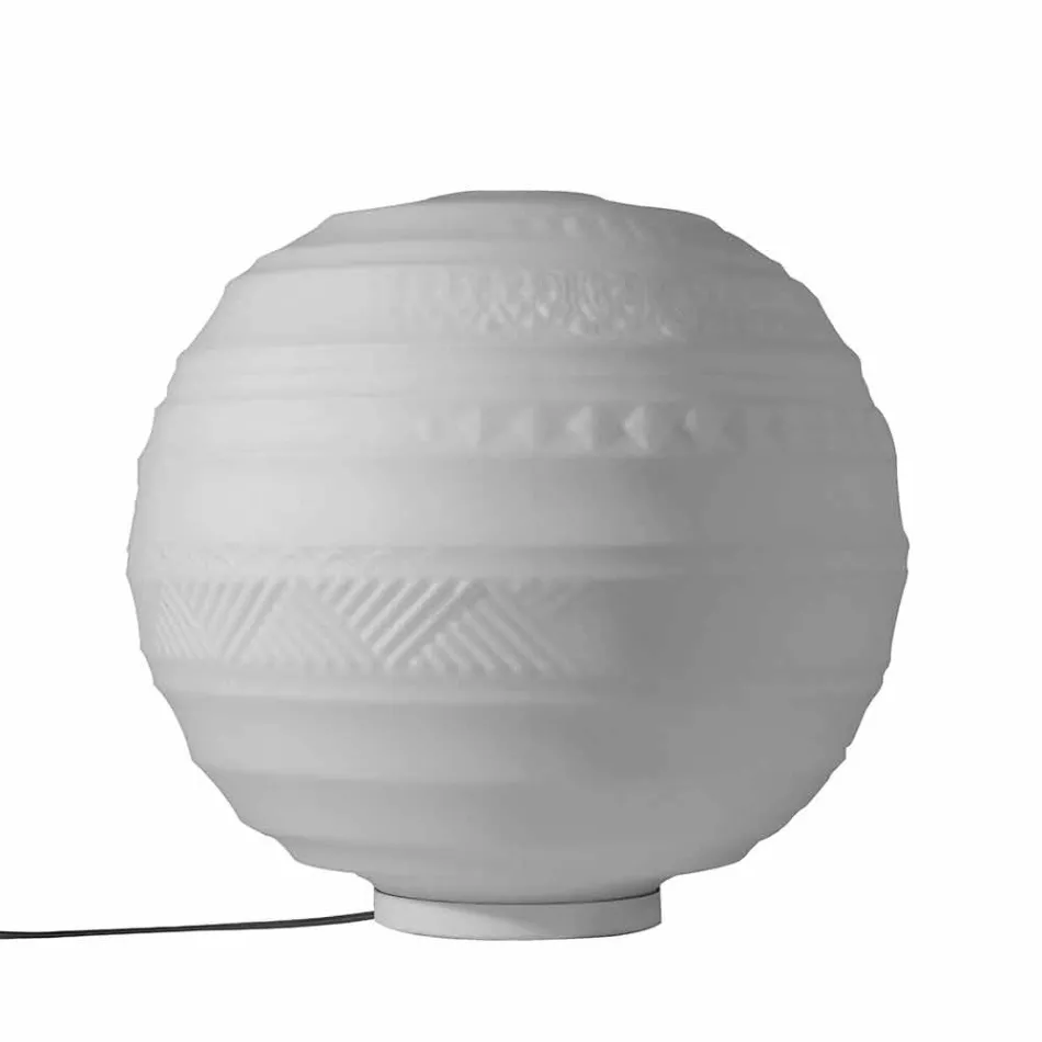 Moderne tafellamp in wit satijnglas en metaal - Morse Viadurini