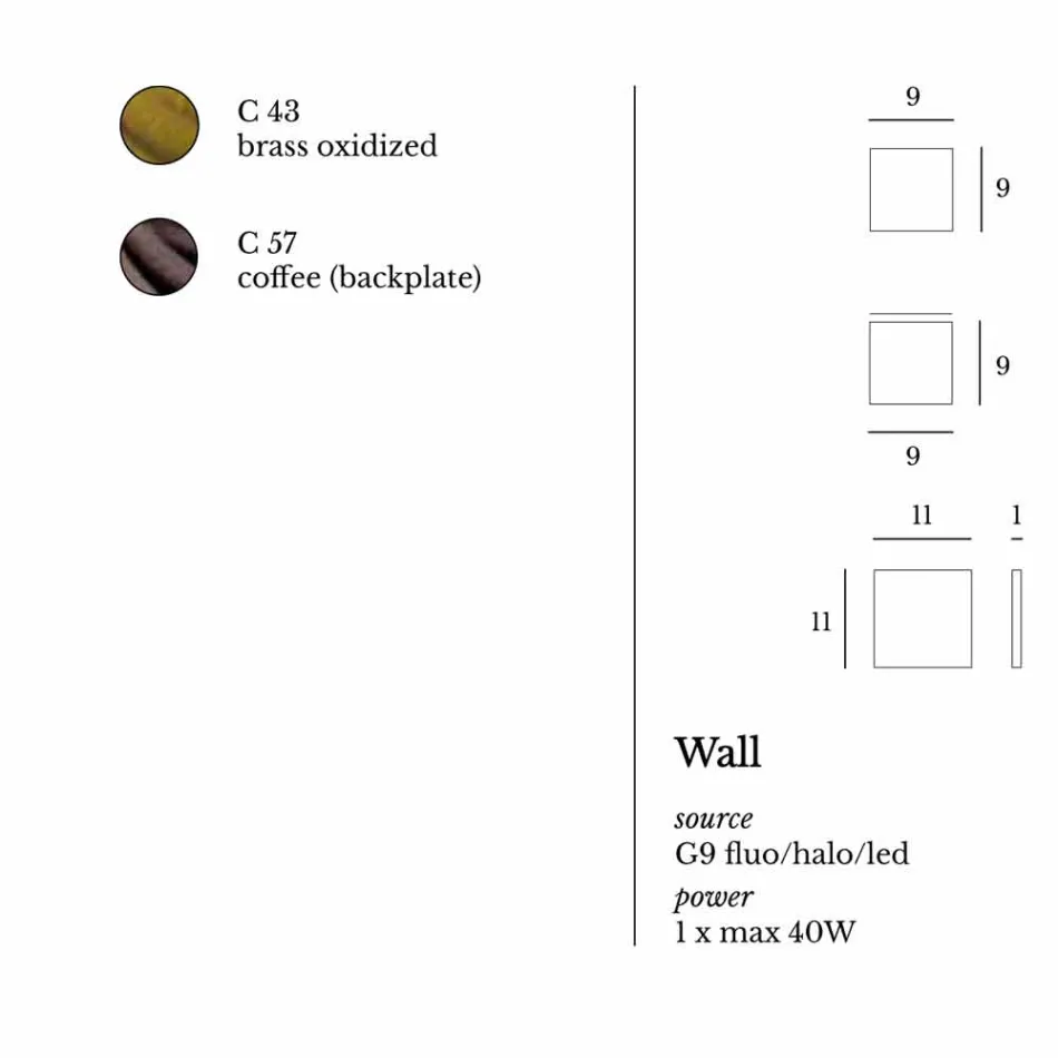 Lamp ontwerp muur in messing en staal Ø11xh.11xsp.10 cm Venus Viadurini