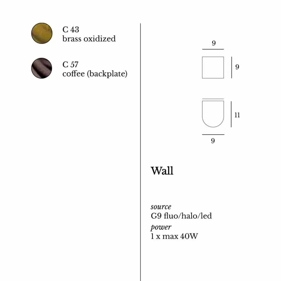 Moderne wandlamp in messing en roestvrij Ø11xh.11xsp.12 cm Bernadet Viadurini