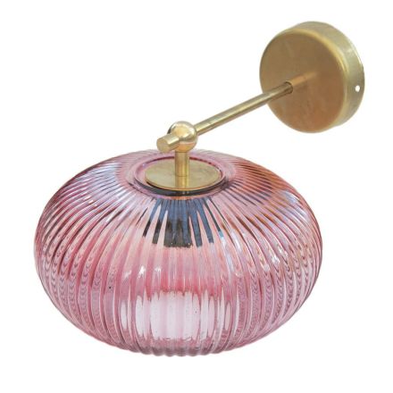 LED-wandlamp in messing en roze glas Vintage Made in Italy - Zelo Viadurini